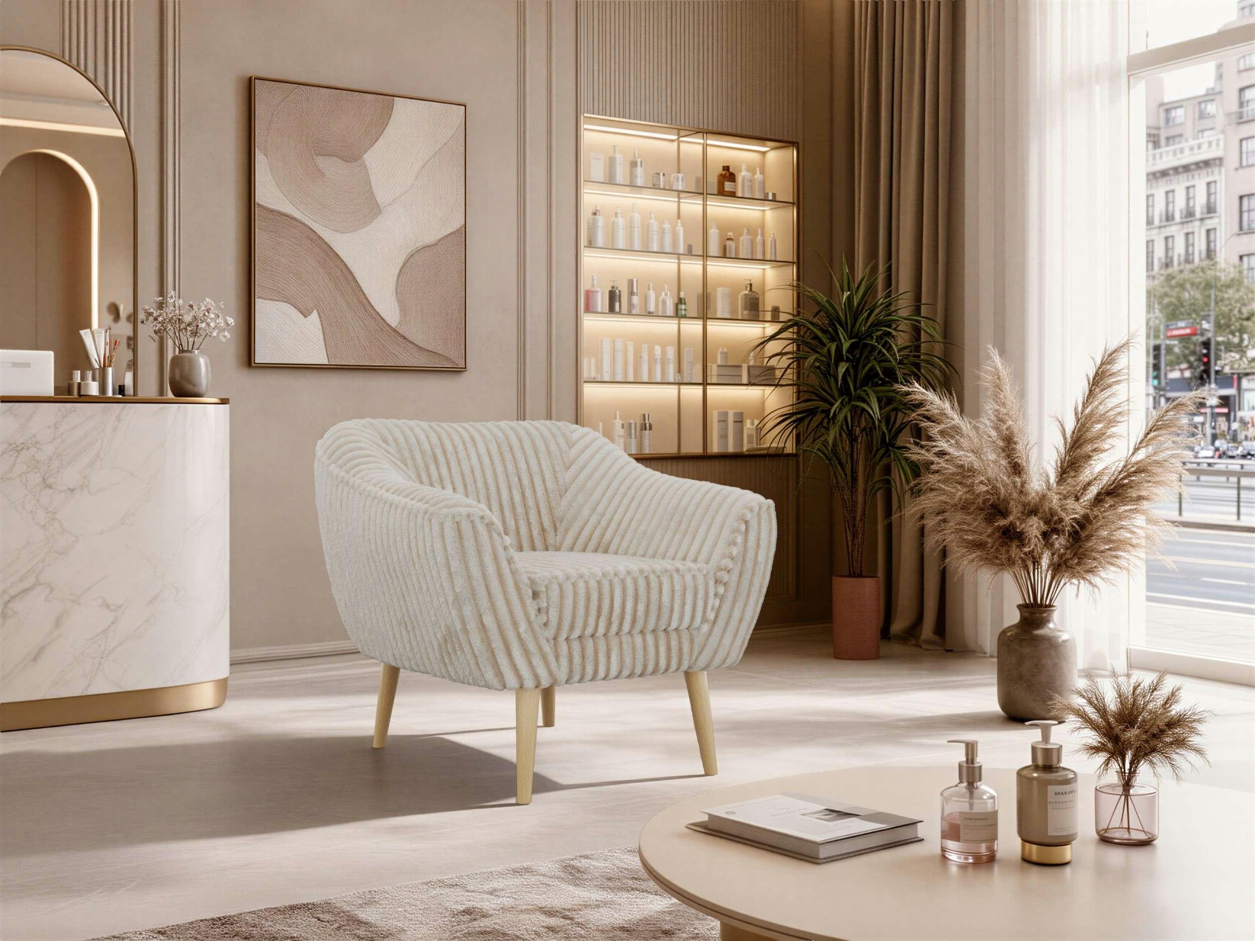 SESSEL PIRS - Beige Cord - Holzbeine Textil MKS Möbel > Sessel > Polstersessel Weiß