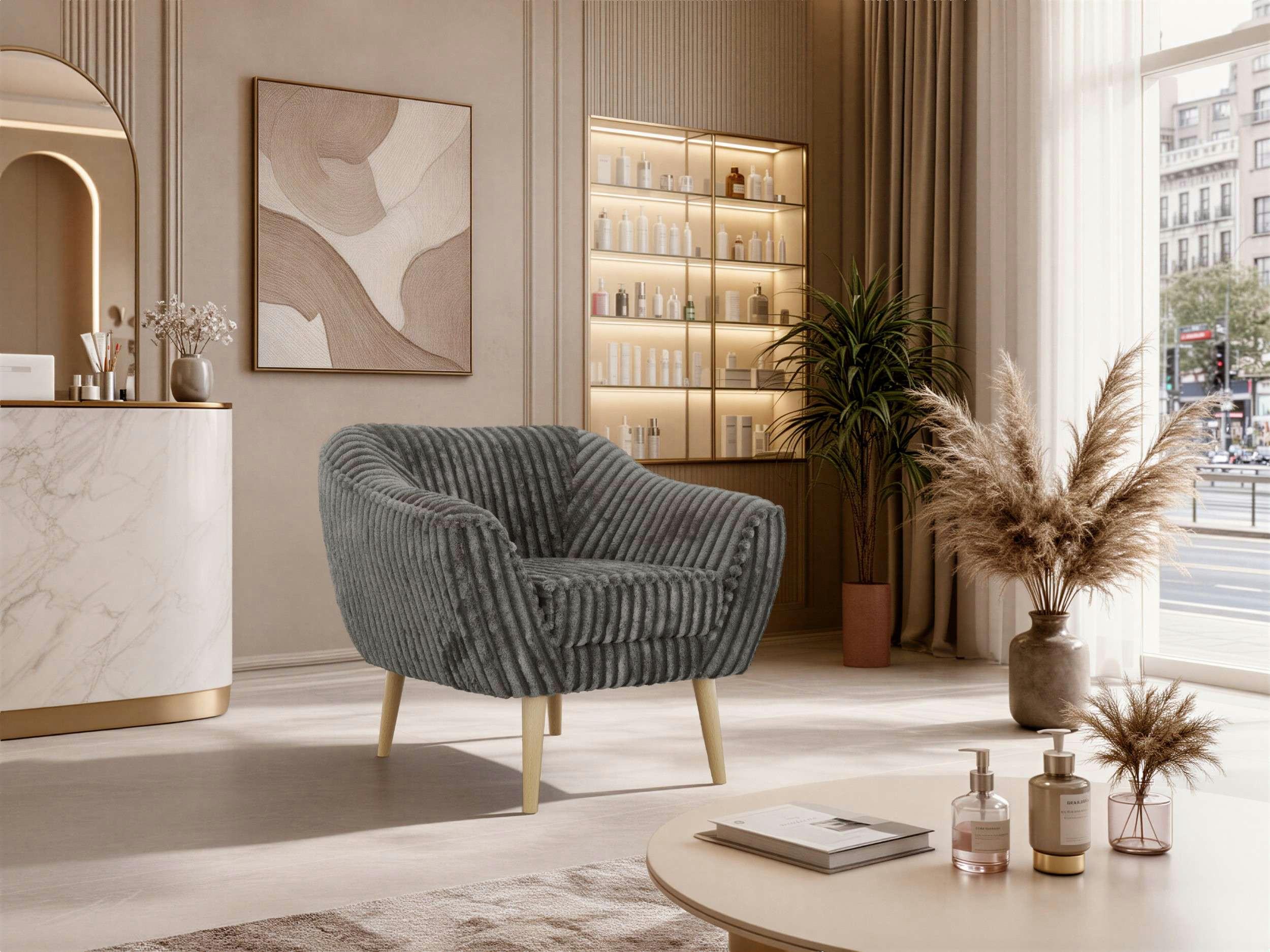 wohnli-moebel-suche-800001750558-1 SESSEL PIRS - Grau Cord - Holzbeine Textil MKS Möbel > Sessel > Polstersessel Grau