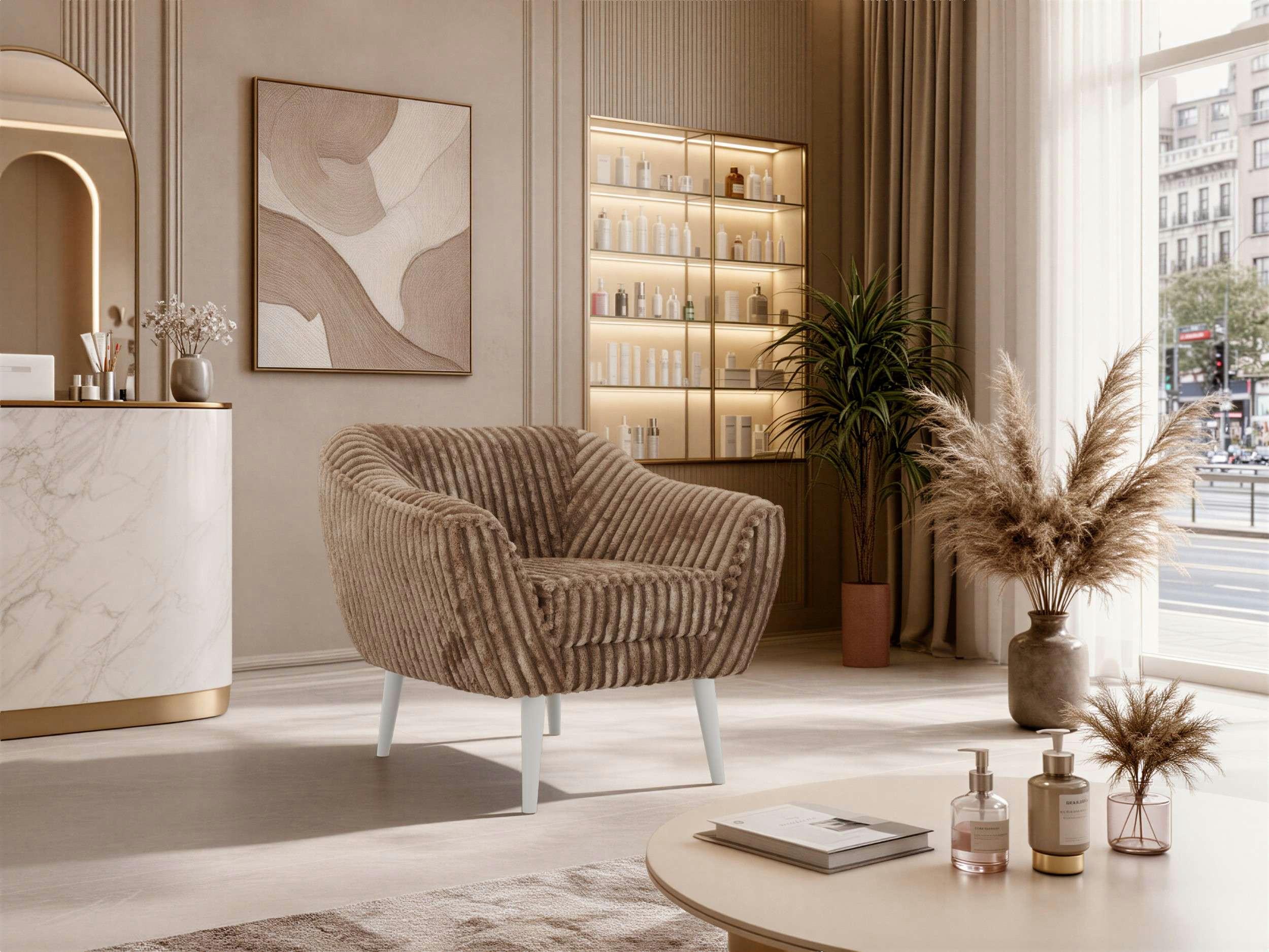 wohnli-moebel-suche-800001750567-1 SESSEL PIRS - Braun Cord - Weiße Beine Textil MKS Möbel > Sessel > Polstersessel Braun