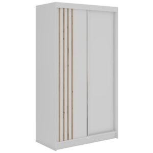 Wohnli Möbelsuche - SCHWEBETÜRENSCHRANK mit Lamellen und Spiegel DIANA - 120 - Weiß und Eiche Artisan