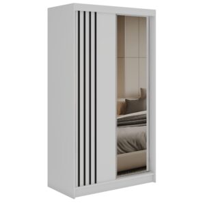 Wohnli Möbelsuche - SCHWEBETÜRENSCHRANK mit Lamellen und Spiegel DIANA - 120 - Weiß und Schwarz