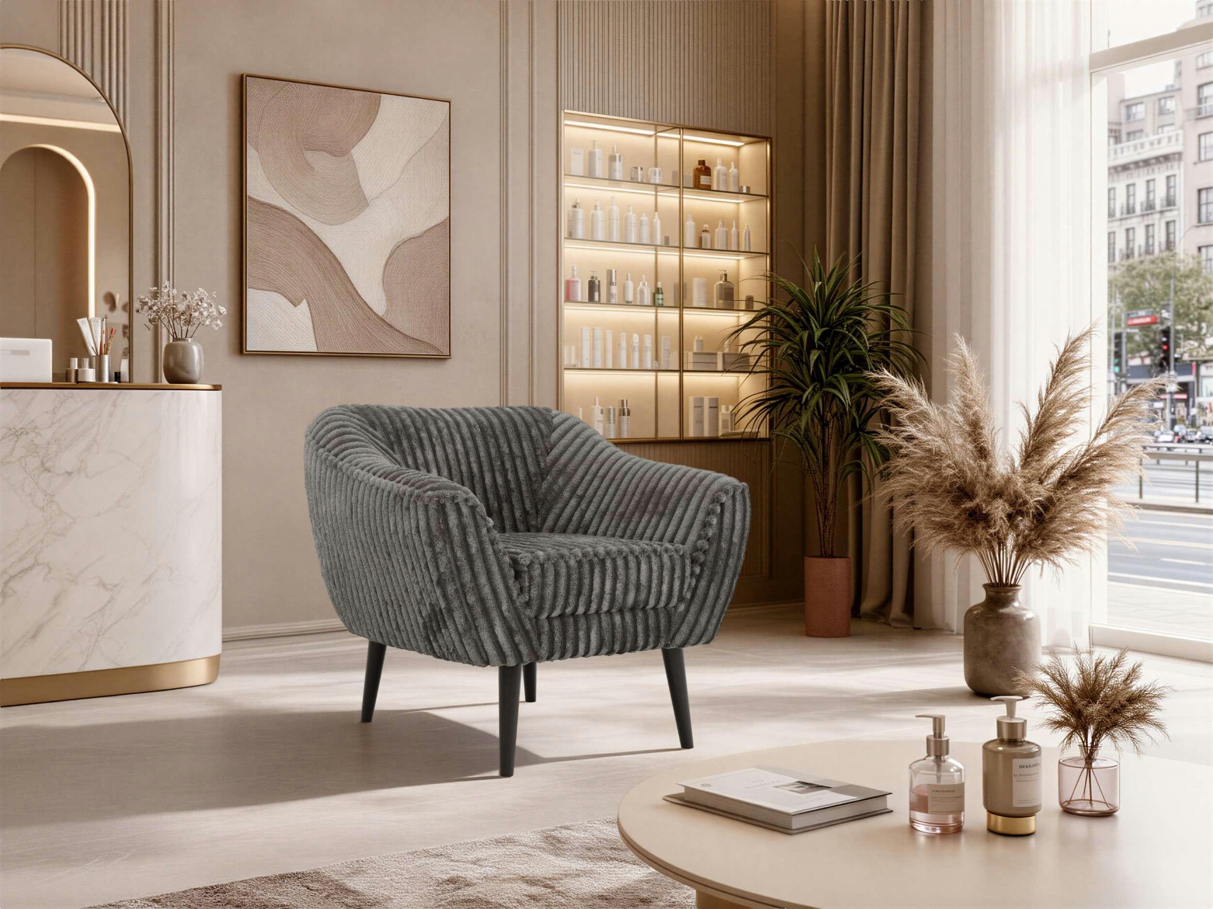 wohnli-moebel-suche-800001750591-1 SESSEL PIRS - Grau Cord - Schwarze Beine Textil MKS Möbel > Sessel > Polstersessel Grau