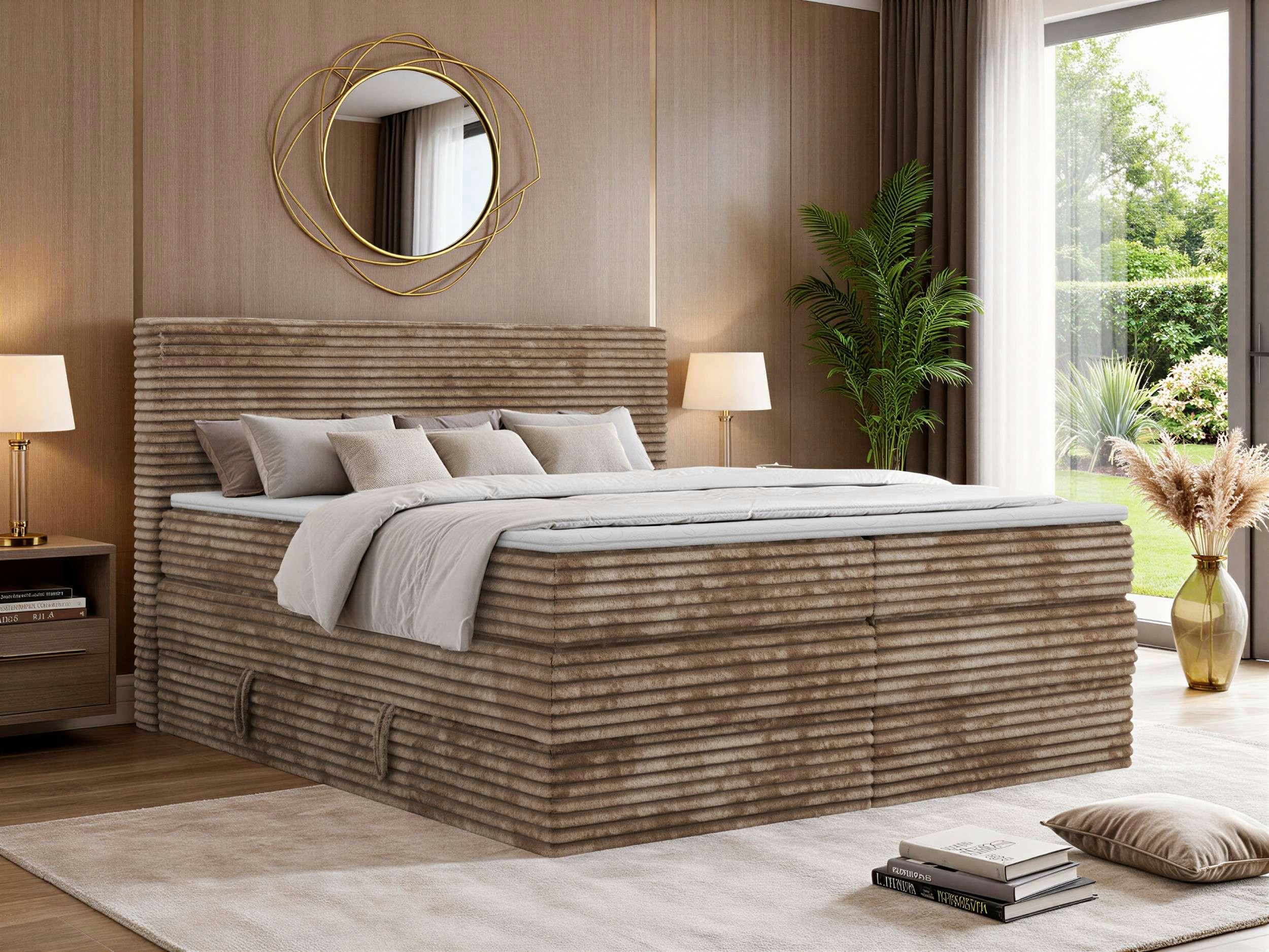 wohnli-moebel-suche-800001750593-1 BOXSPRINGBETT TILION KING 180/200 - Braun Cord - Topper T25 - H3 Textil MKS Möbel > Betten > Boxspringbetten Braun