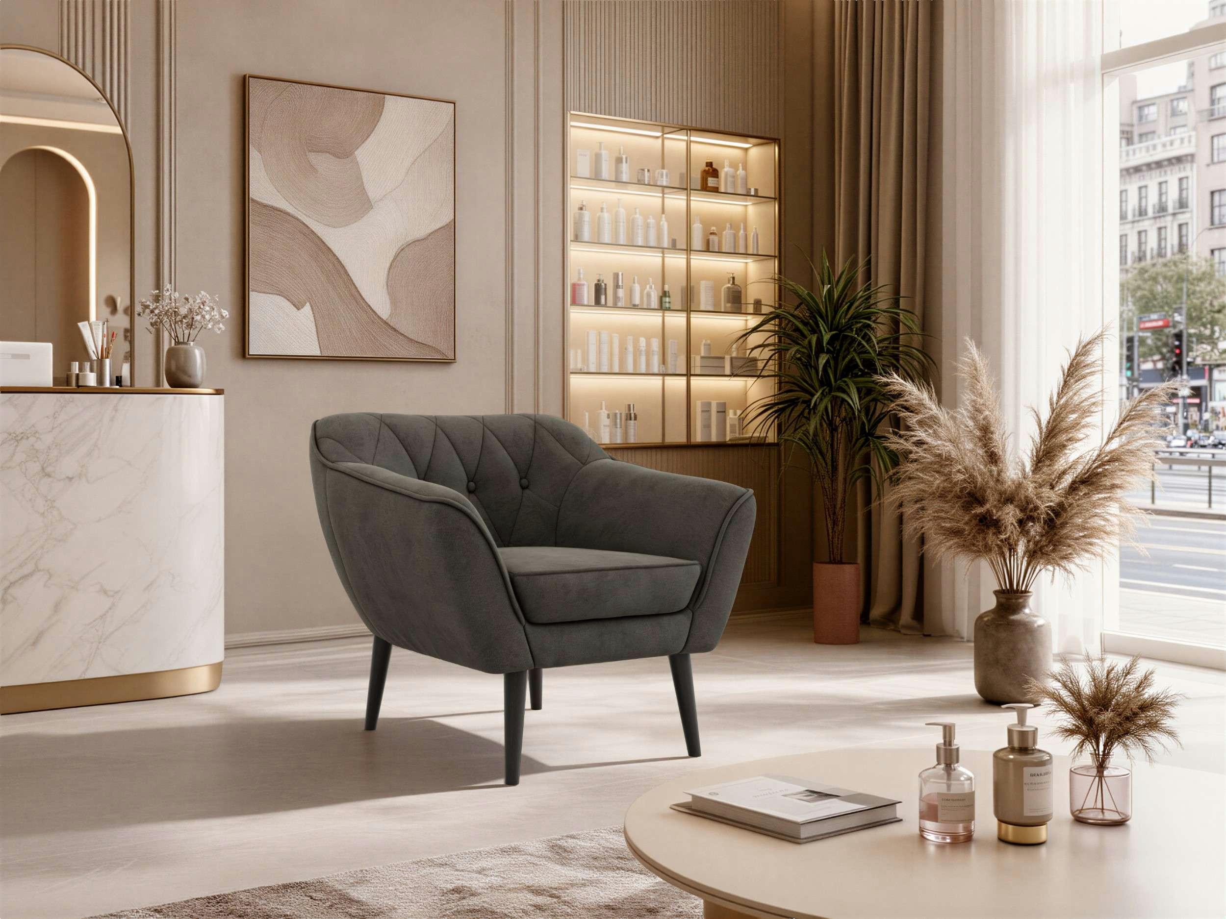 wohnli-moebel-suche-800001750603-1 SESSEL PIRS - Dunkelgrau Velvet - Schwarze Beine Textil MKS Möbel > Sessel > Polstersessel Grau