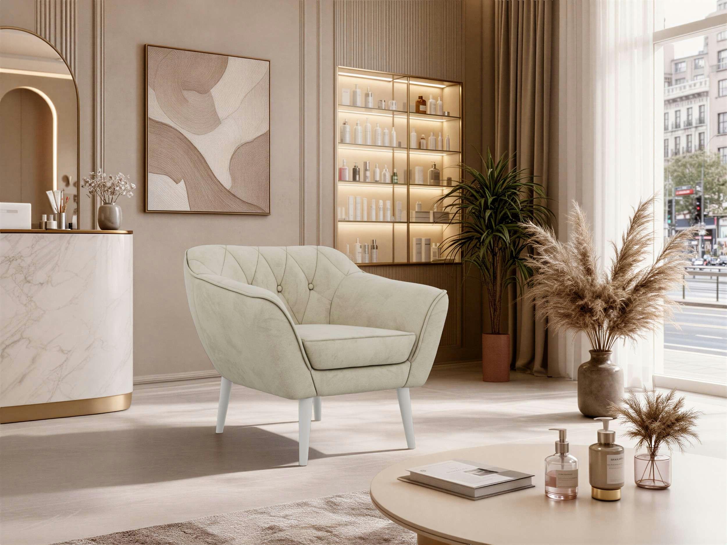 wohnli-moebel-suche-800001750609-1 SESSEL PIRS - Beige Velvet - Weiße Beine Textil MKS Möbel > Sessel > Polstersessel Beige