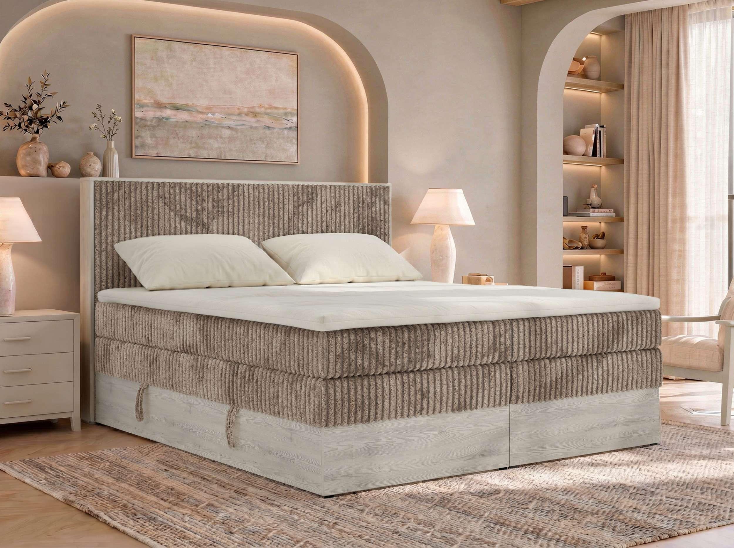 wohnli-moebel-suche-800001750648-1 BOXSPRINGBETT NORDIC KING 200/200 - Braun Cord - Topper T25 - H4 Textil MKS Möbel > Betten > Boxspringbetten Braun