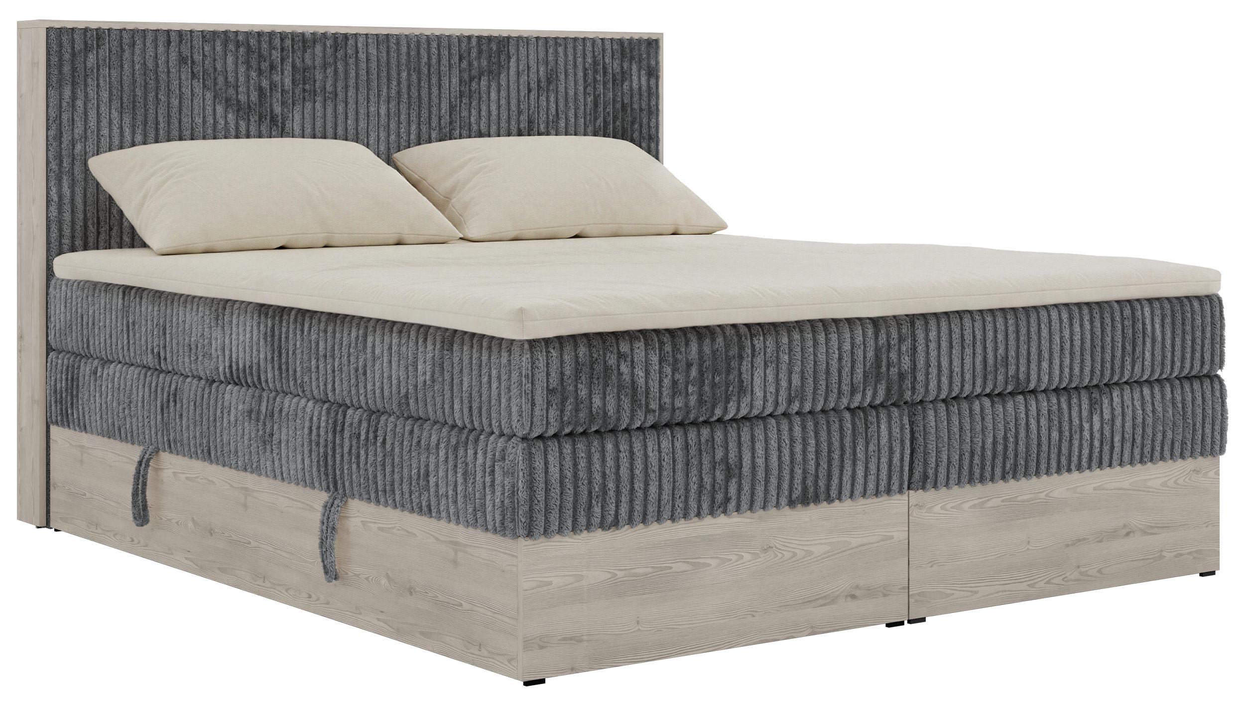 Wohnli Möbelsuche - BOXSPRINGBETT NORDIC KING 160/200 - Grau Cord - Topper T25 - H4