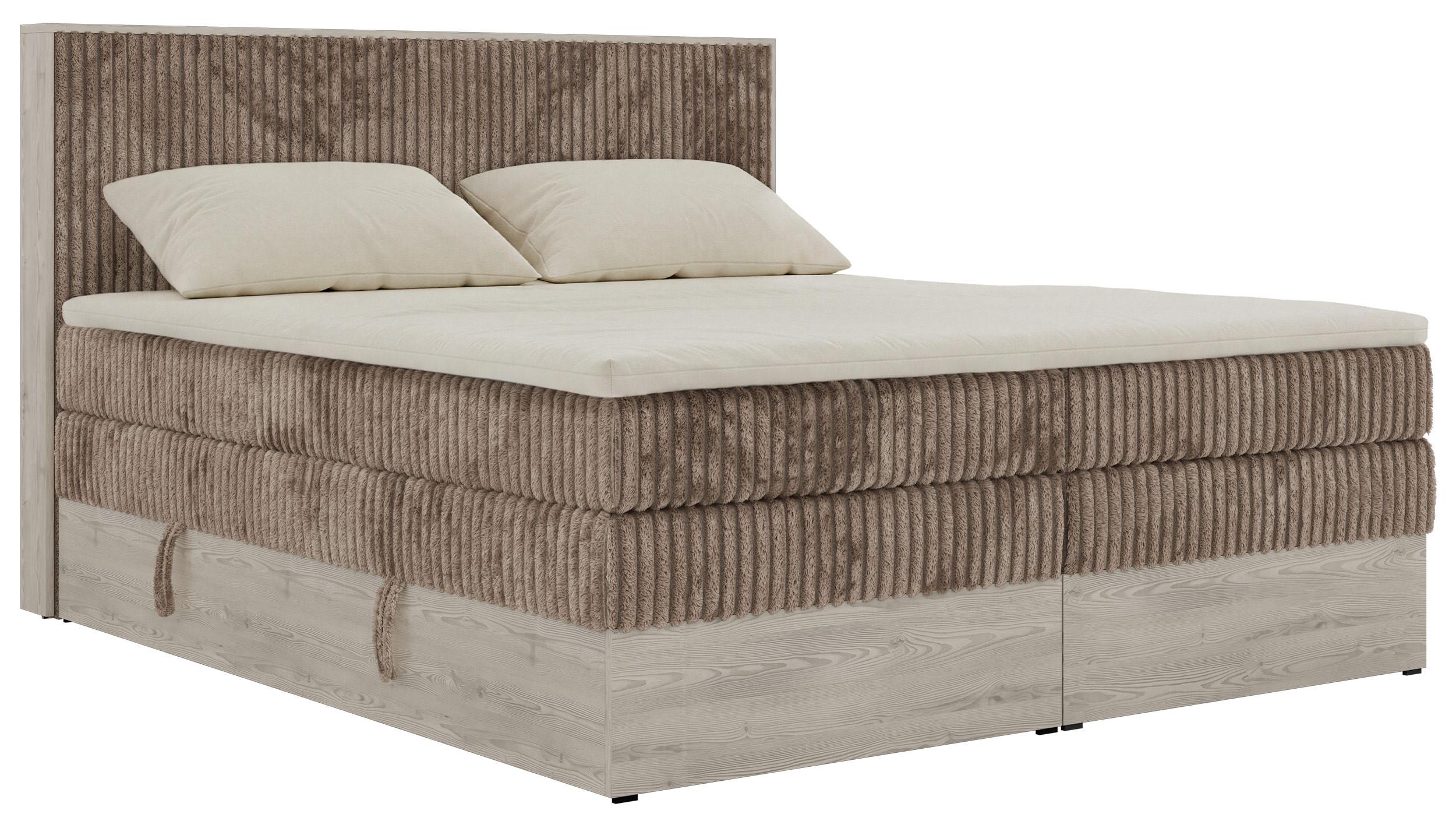 Wohnli Möbelsuche - BOXSPRINGBETT NORDIC KING 160/200 - Braun Cord - Topper Visco - H3