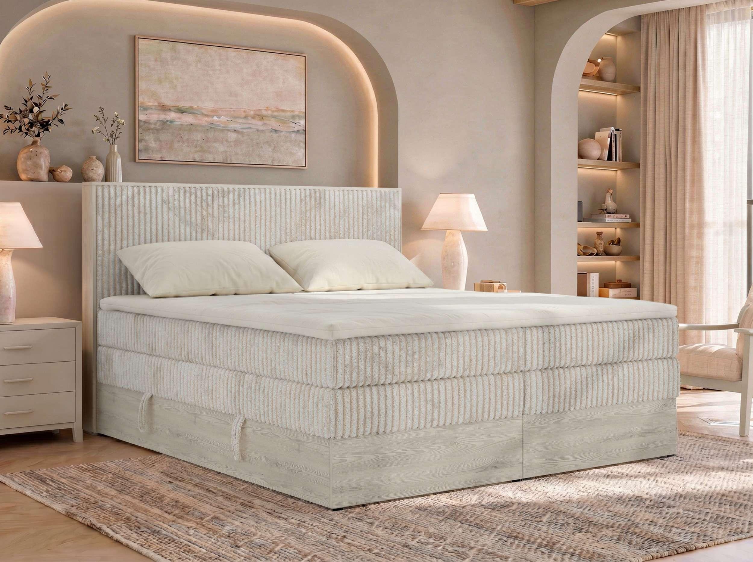 wohnli-moebel-suche-800001750758-1 BOXSPRINGBETT NORDIC KING 180/200 - Beige Cord - Topper Visco - H3 Textil MKS Möbel > Betten > Boxspringbetten Beige