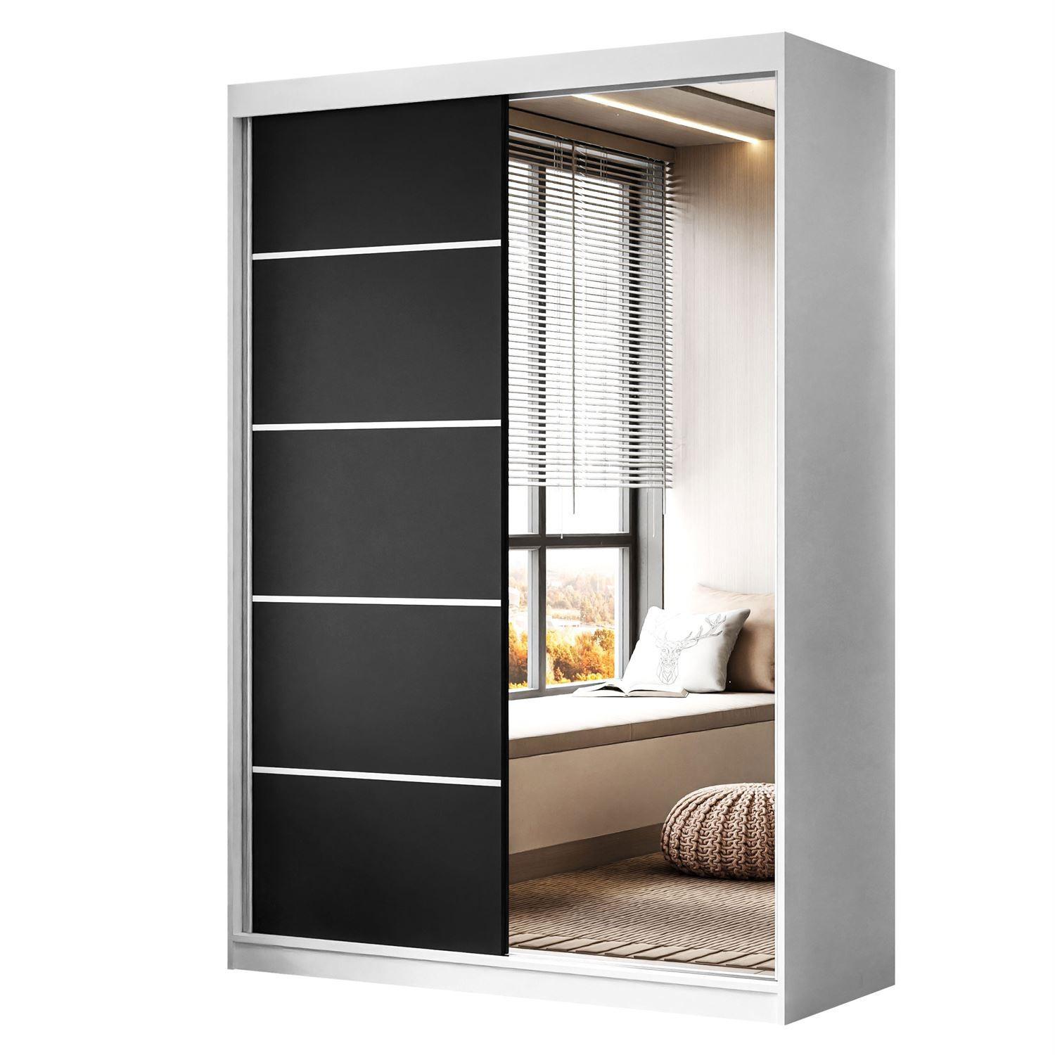 wohnli-moebel-suche-800001751554 Wohnli Möbelsuche - KLEIDERSCHRANK CAMARO II PLUS 150 cm mit Spiegel Schiebetürenschrank Weiß / Schwarz