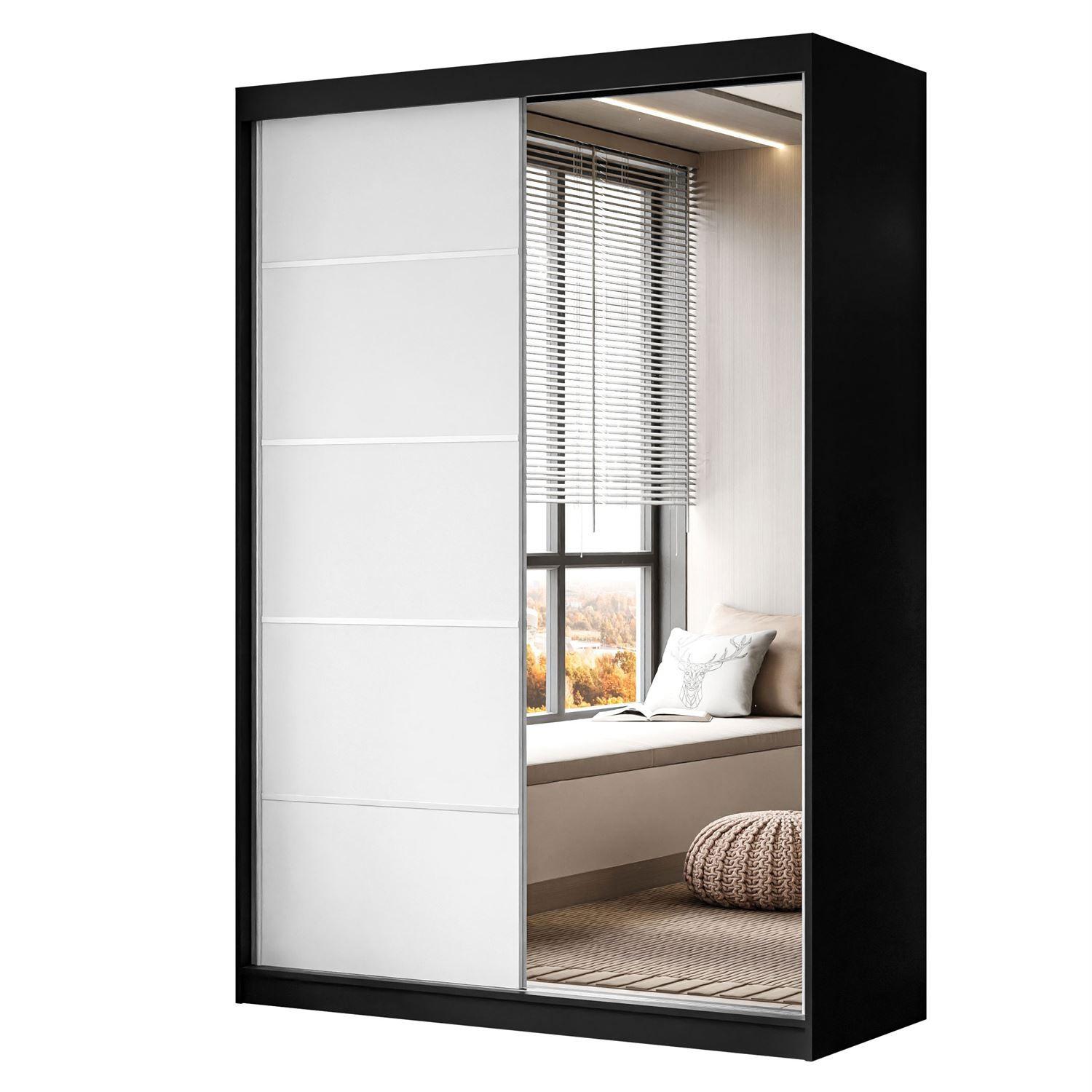 wohnli-moebel-suche-800001751558 Wohnli Möbelsuche - KLEIDERSCHRANK CAMARO II PLUS 150 cm mit Spiegel Schiebetürenschrank Schwarz / Weiß