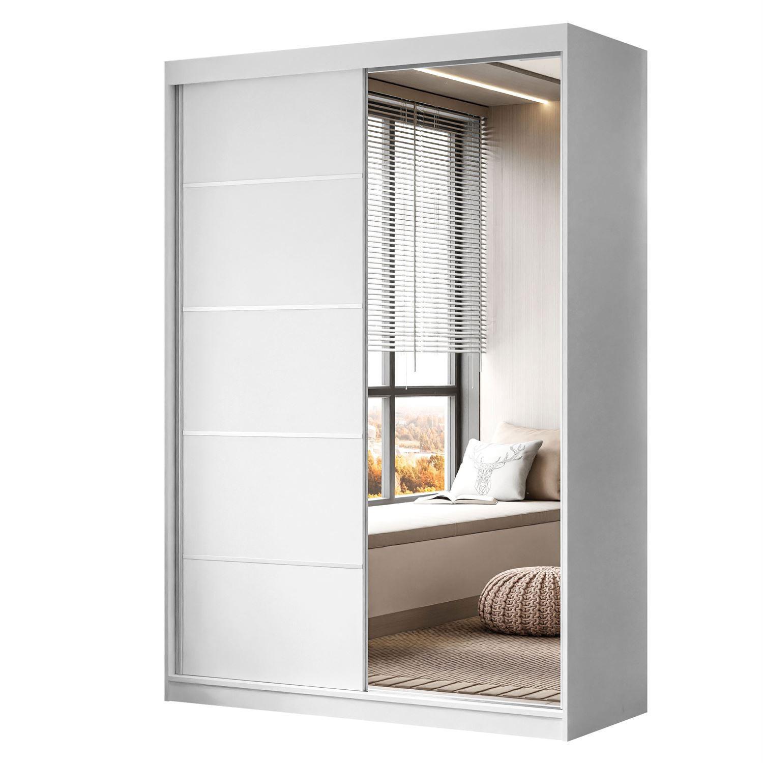 wohnli-moebel-suche-800001751560 Wohnli Möbelsuche - KLEIDERSCHRANK CAMARO II PLUS 150 cm mit Spiegel Schiebetürenschrank Weiß
