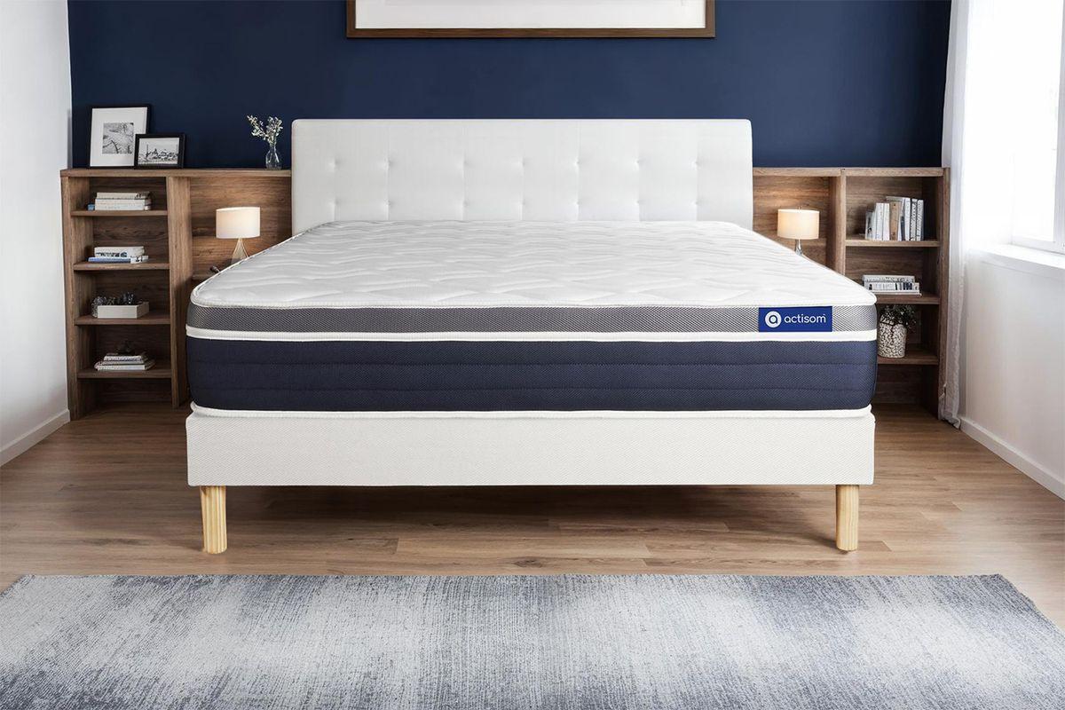 BETT Actiflex confort Taschenfederkern und Memory-Schaum 135 x 200 cm h2 - Kit Bettgestell Weiß Holz ACTISOM Möbel > Betten Weiß