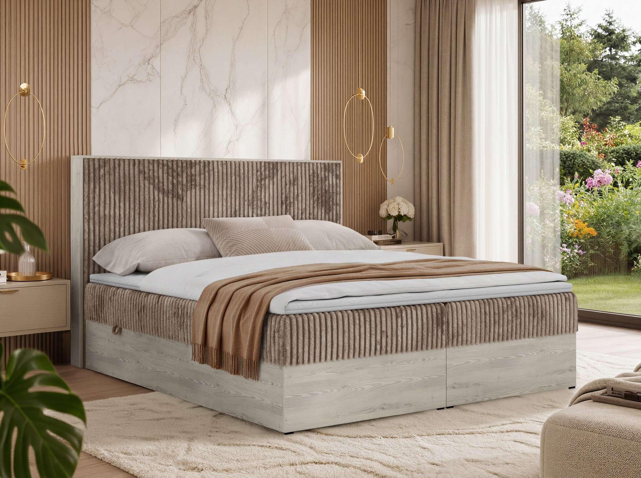 BOXBETT NORDIC 140/200 - Braun Cord - Topper Visco - H4 Textil MKS Möbel > Betten > Boxspringbetten Braun