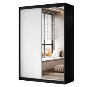 wohnli-moebel-suche-800001752313 Wohnli Möbelsuche - KLEIDERSCHRANK CAMARO II 150 cm mit Spiegel Schiebetürenschrank Schwarz / Weiß