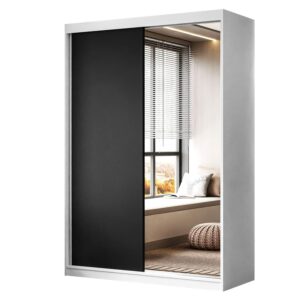 wohnli-moebel-suche-800001752318 Wohnli Möbelsuche - KLEIDERSCHRANK CAMARO II 150 cm mit Spiegel Schiebetürenschrank Weiß / Schwarz