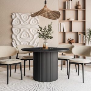 wohnli-moebel-suche-800001752391-1 RUNDER Esstisch OVI mit geriffeltem Untergestell Schwarz Holzwerkstoff Lookway Möbel > Tische > Esstische Schwarz