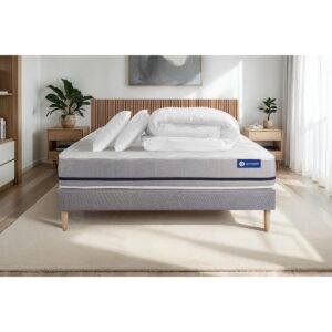 BETT Actimemo soft Memory-Schaum 180 x 200 cm h2 - Kit Bettgestell Grau - Mit Kissen und Bettdecke Holz ACTISOM Möbel > Betten Grau