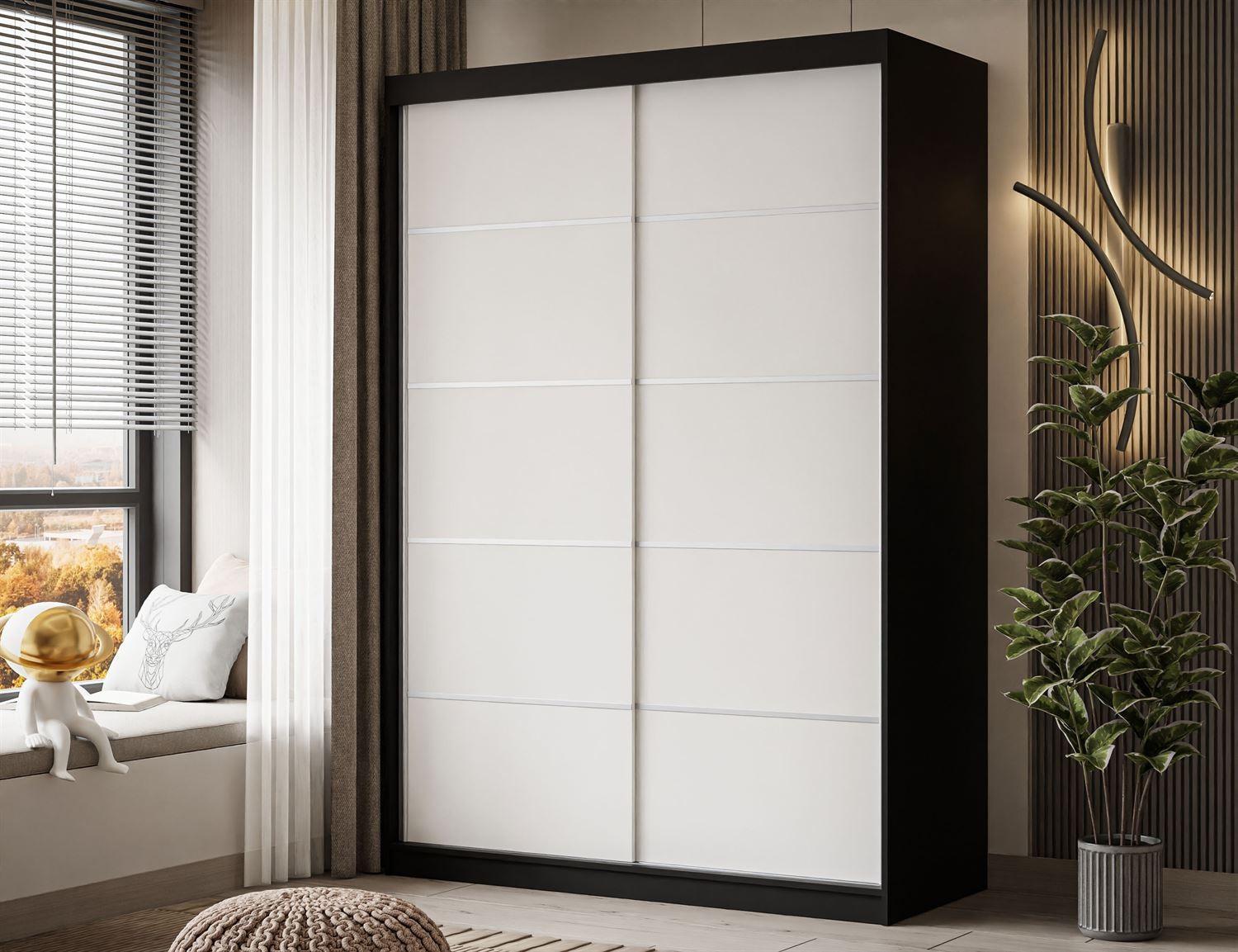 KLEIDERSCHRANK CAMARO PLUS 150 cm Schiebetürenschrank Schwarz / Weiß Holzwerkstoff Lookway Garderoben Schwarz