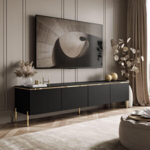 TV-SCHRANK CELINE 200 cm schwarz matt auf gerade goldenen Füßen Holzwerkstoff Lookway Möbel > TV-Möbel Schwarz