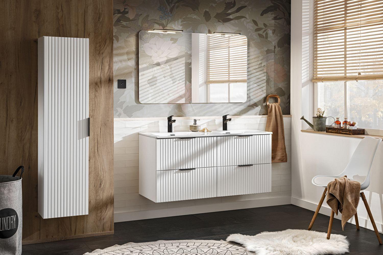 WASCHTISCHKOMBI Niva hängend geriffelt in Weiß Matt 81/59/46 cm Holzwerkstoff WFL GROUP Möbel > Schränke > Badezimmerschränke > Waschbeckenunterschränke Weiß