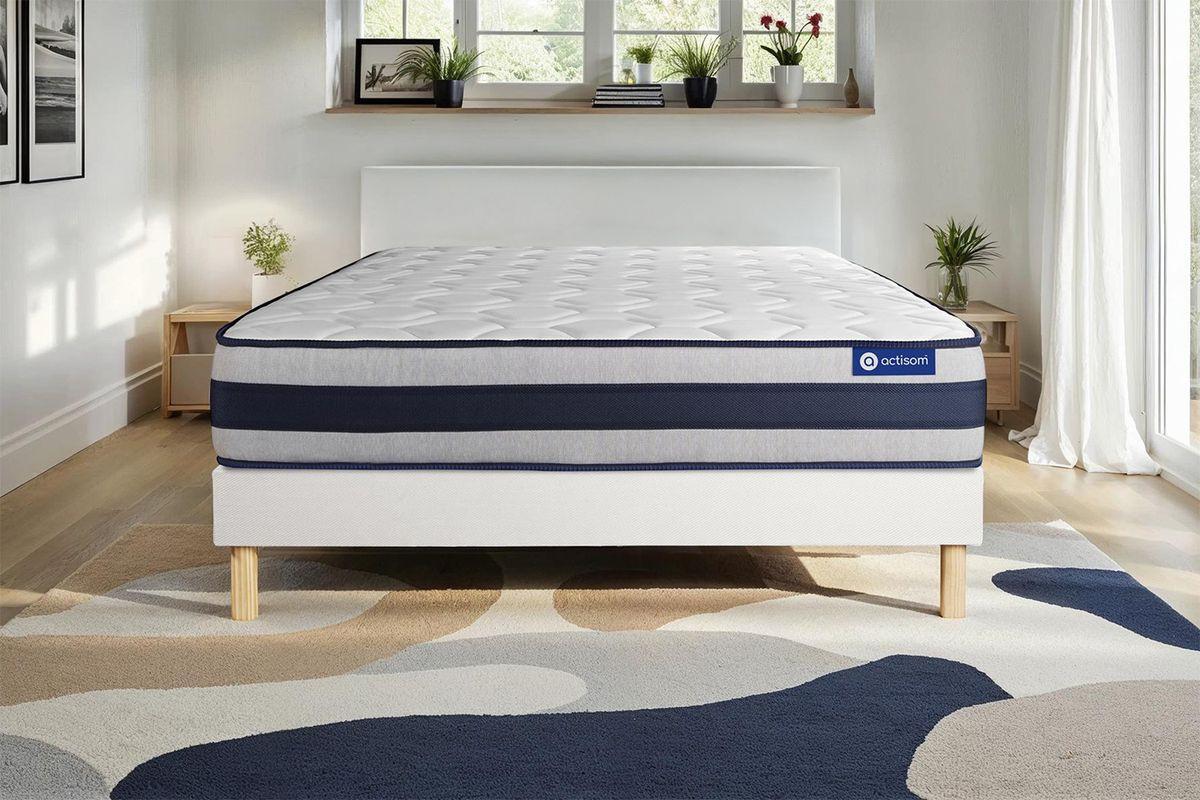 BETT Actiflex ergo Taschenfederkern und Memory-Schaum 160 x 195 cm h4 - Kit Bettgestell Weiß Holz ACTISOM Möbel > Betten Weiß