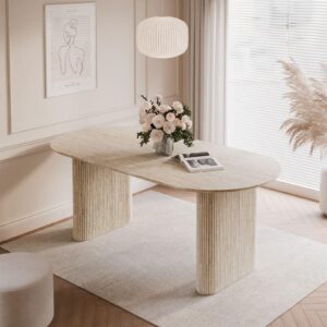 wohnli-moebel-suche-800001754632-1 ESSTISCH OVI mit geriffelter Tischbasis Sandstein Holzwerkstoff Lookway Möbel > Tische > Esstische Beige