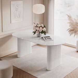 wohnli-moebel-suche-800001754634-1 ESSTISCH OVI mit geriffelter Tischbasis Weiß hochglanz Holzwerkstoff Lookway Möbel > Tische > Esstische Weiß