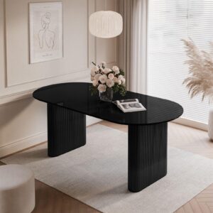 wohnli-moebel-suche-800001754638-1 ESSTISCH OVI mit geriffelter Tischbasis Schwarz Holzwerkstoff Lookway Möbel > Tische > Esstische Schwarz