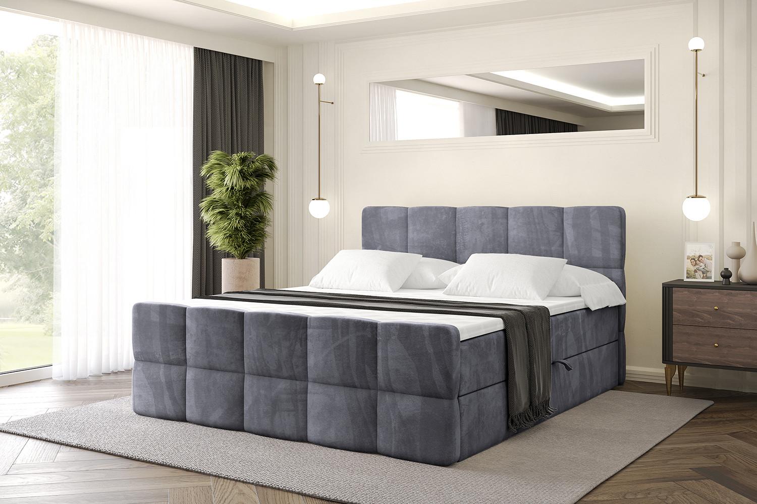 BOXBETT mit Matratze H4 und Lattenrost - LIRO-Z - 200x200 - Dunkelgrau Casablanca Holzwerkstoff ALTDECOR Möbel > Betten > Boxspringbetten Grau