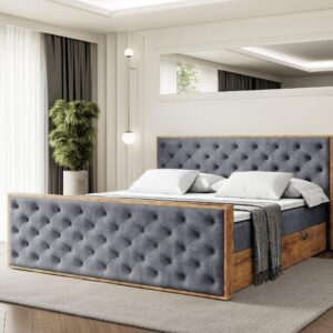 wohnli-moebel-suche-800001765026-1 BOXBETT mit Matratze H4 und Lattenrost - LOLLI3-Z - 200x200 - Dunkelgrau Casablanca Holzwerkstoff ALTDECOR Möbel > Betten > Boxspringbetten Grau