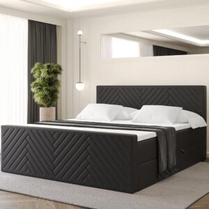 wohnli-moebel-suche-800001765358-1 BOXBETT mit Matratze H4 und Lattenrost - VEXA-Z - 140x200 - Schwarz Kunstleder Holzwerkstoff ALTDECOR Möbel > Betten > Boxspringbetten Schwarz