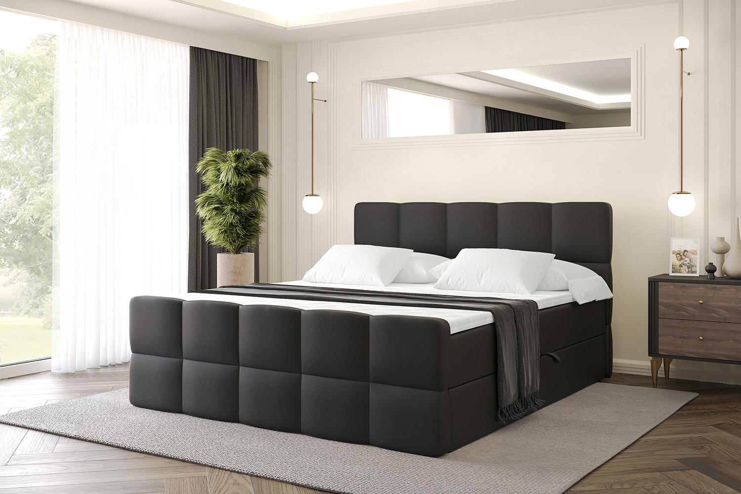 BOXBETT mit Matratze H4 und Lattenrost - LIRO-Z - 140x200 - Schwarz Kunstleder Holzwerkstoff ALTDECOR Möbel > Betten > Boxspringbetten Schwarz