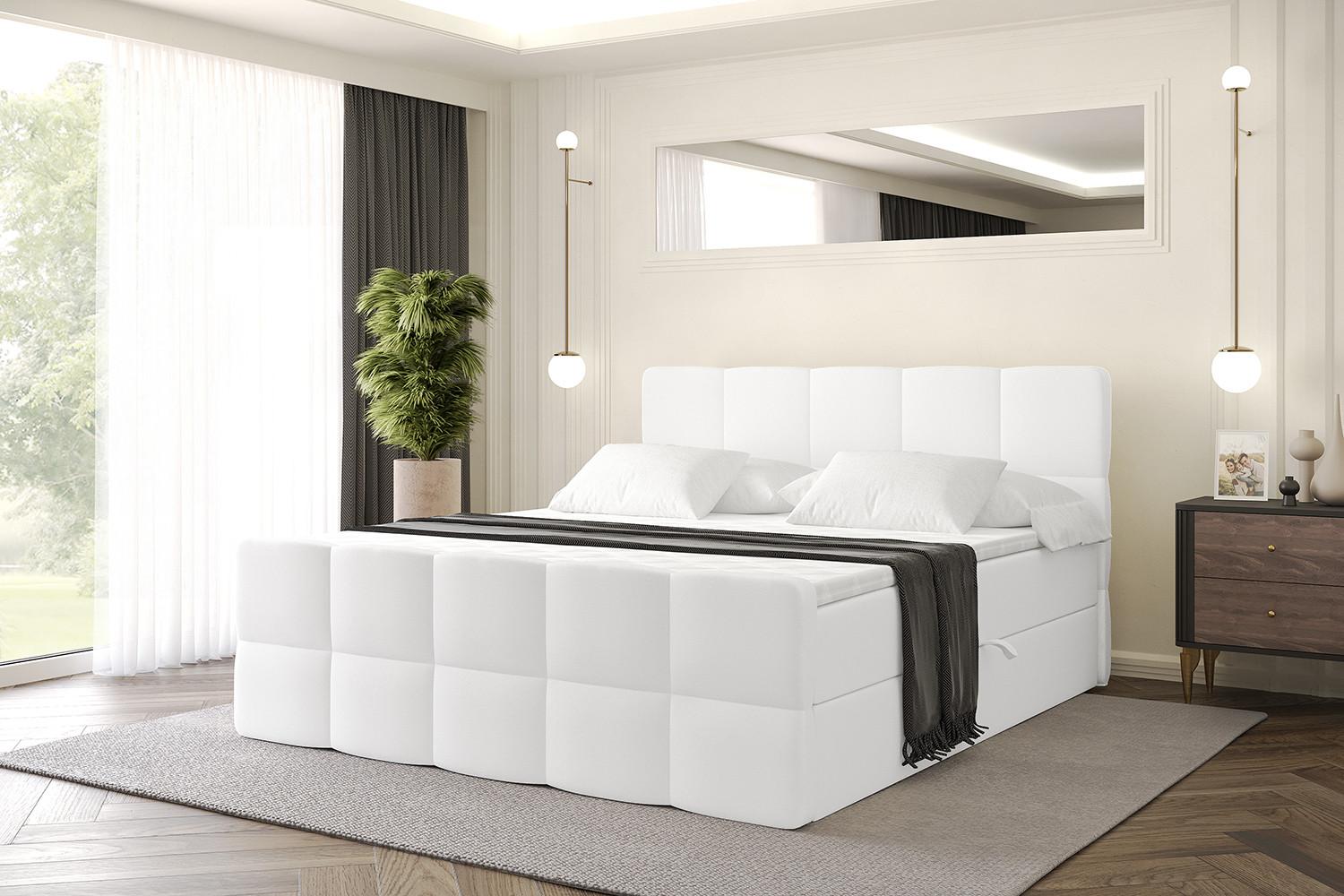 BOXBETT mit Matratze H4 und Lattenrost - LIRO-Z - 120x200 - Weiß Kunstleder Holzwerkstoff ALTDECOR Möbel > Betten > Boxspringbetten Weiß
