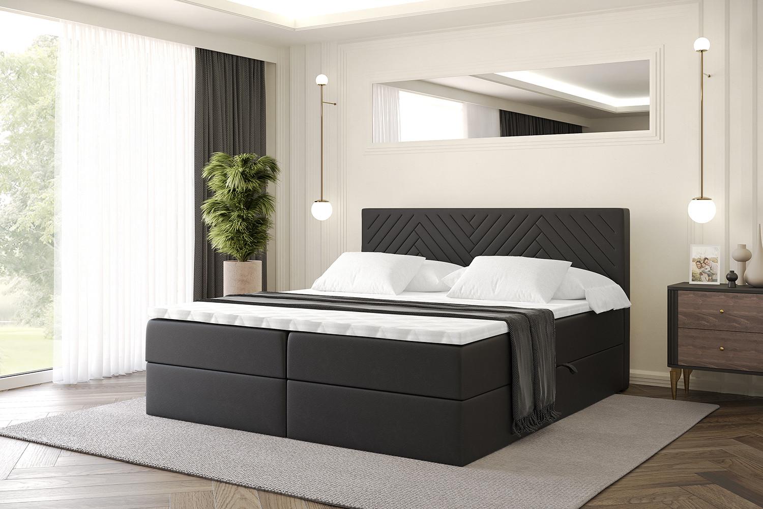 BOXBETT mit Matratze H3 und Lattenrost - VEXA - 160x200 - Schwarz Kunstleder Holzwerkstoff ALTDECOR Möbel > Betten > Boxspringbetten Schwarz