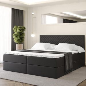 wohnli-moebel-suche-800001767701-1 BOXBETT mit Matratze H4 und Lattenrost - VEXA - 180x200 - Schwarz Kunstleder Holzwerkstoff ALTDECOR Möbel > Betten > Boxspringbetten Schwarz