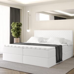 BOXBETT mit Matratze H4 und Lattenrost - VEXA - 200x200 - Weiß Kunstleder Holzwerkstoff ALTDECOR Möbel > Betten > Boxspringbetten Weiß
