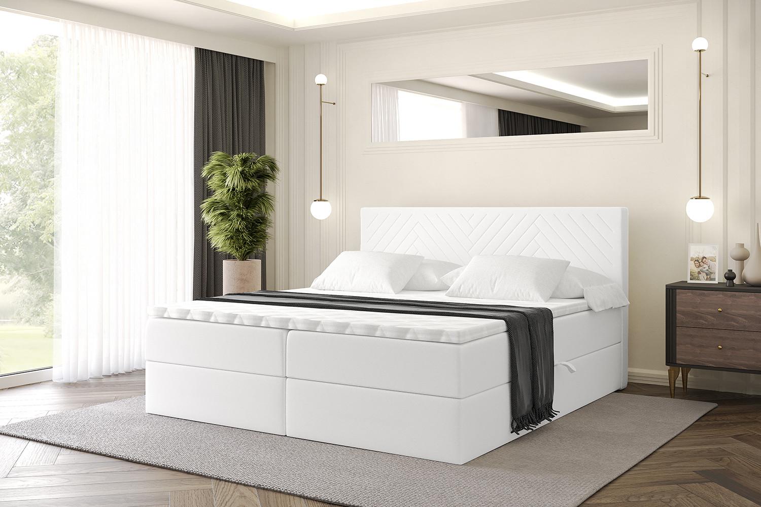 BOXBETT mit Matratze H4 und Lattenrost - VEXA - 200x200 - Weiß Kunstleder Holzwerkstoff ALTDECOR Möbel > Betten > Boxspringbetten Weiß
