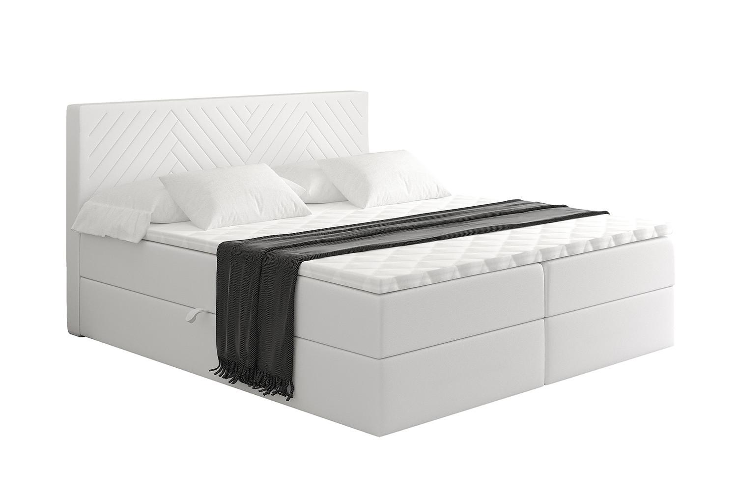 Wohnli Möbelsuche - BOXBETT mit Matratze H4 und Lattenrost - VEXA - 200x200 - Weiß Kunstleder