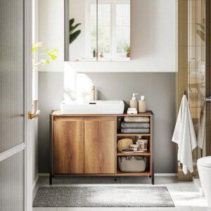 WASCHBECKENUNTERSCHRANK 90cm Breit mit U-Aussparung Holzwerkstoff SoBuy Möbel > Schränke > Badezimmerschränke > Waschbeckenunterschränke Braun