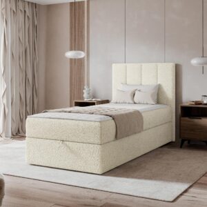wohnli-moebel-suche-800001793056-1 BOXBETT Rebos Single Boucle - H3 Textil MIRJAN24 Möbel > Betten > Boxspringbetten Weiß