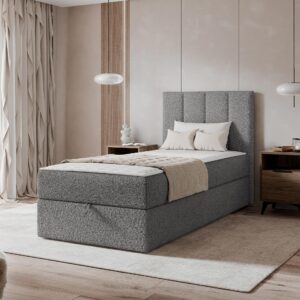 wohnli-moebel-suche-800001793074-1 BOXBETT Rebos Single Boucle - H3 Textil MIRJAN24 Möbel > Betten > Boxspringbetten Grau
