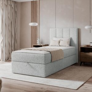 wohnli-moebel-suche-800001793080-1 BOXBETT Rebos Single Boucle - H3 Textil MIRJAN24 Möbel > Betten > Boxspringbetten Grau