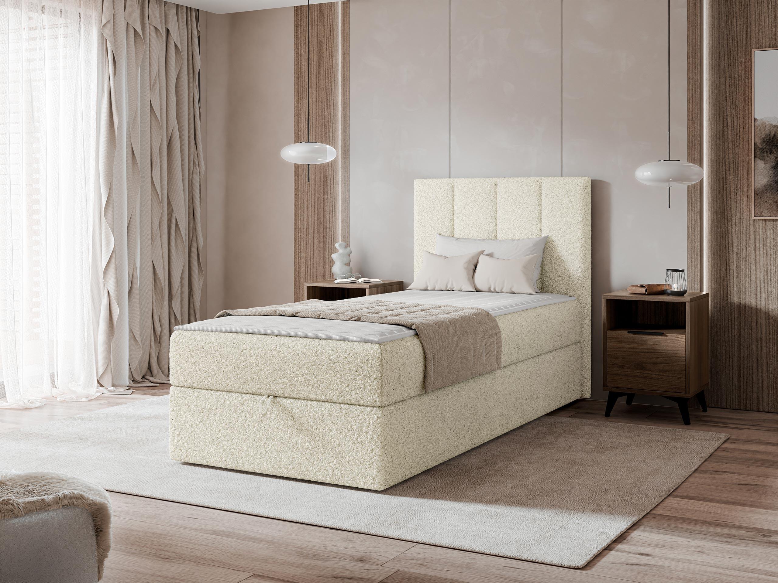 BOXBETT Rebos Single Boucle - H3 Textil MIRJAN24 Möbel > Betten > Boxspringbetten Weiß