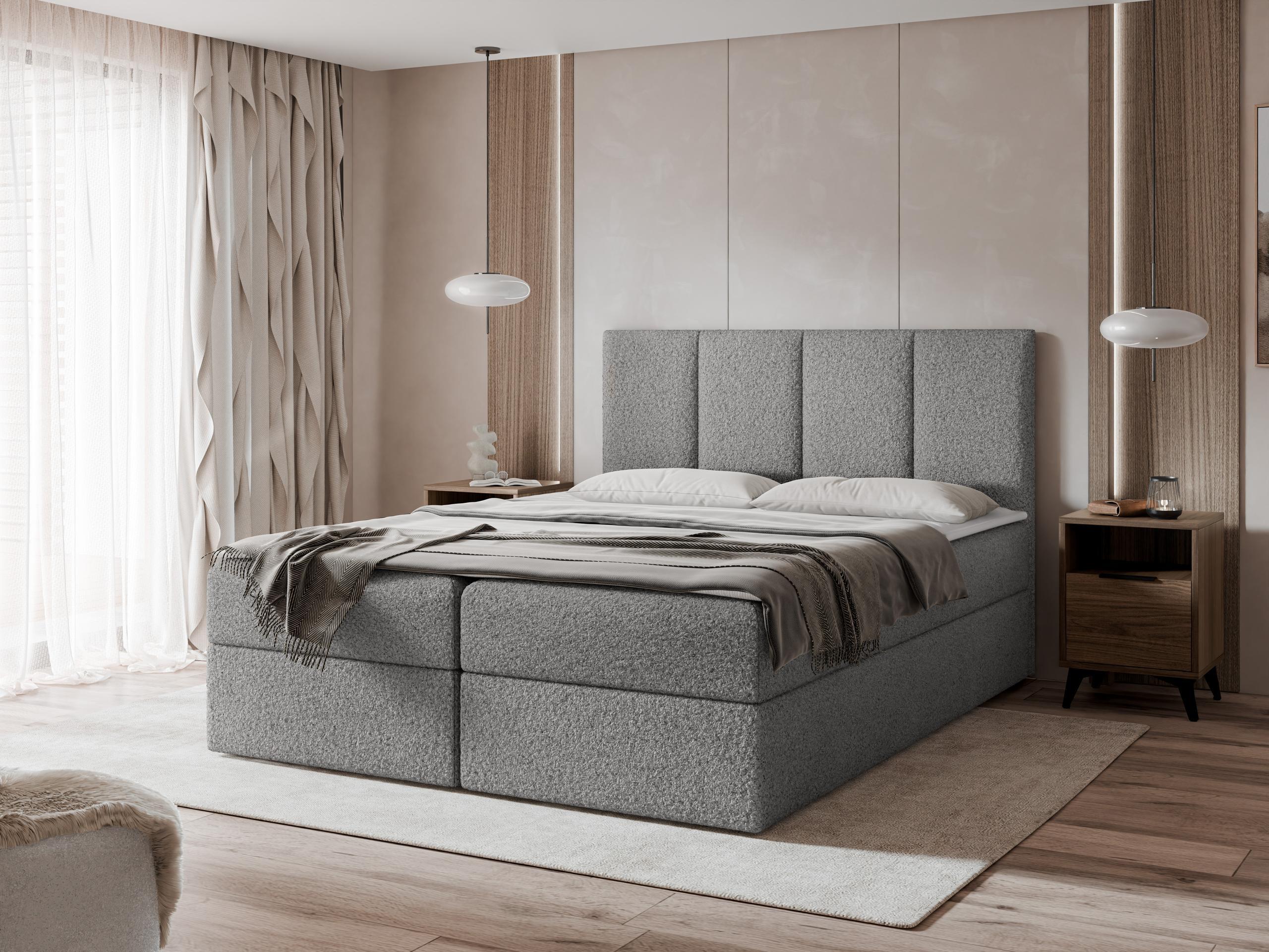 BOXBETT Rebos Boucle - H3 Textil MIRJAN24 Möbel > Betten > Boxspringbetten Grau