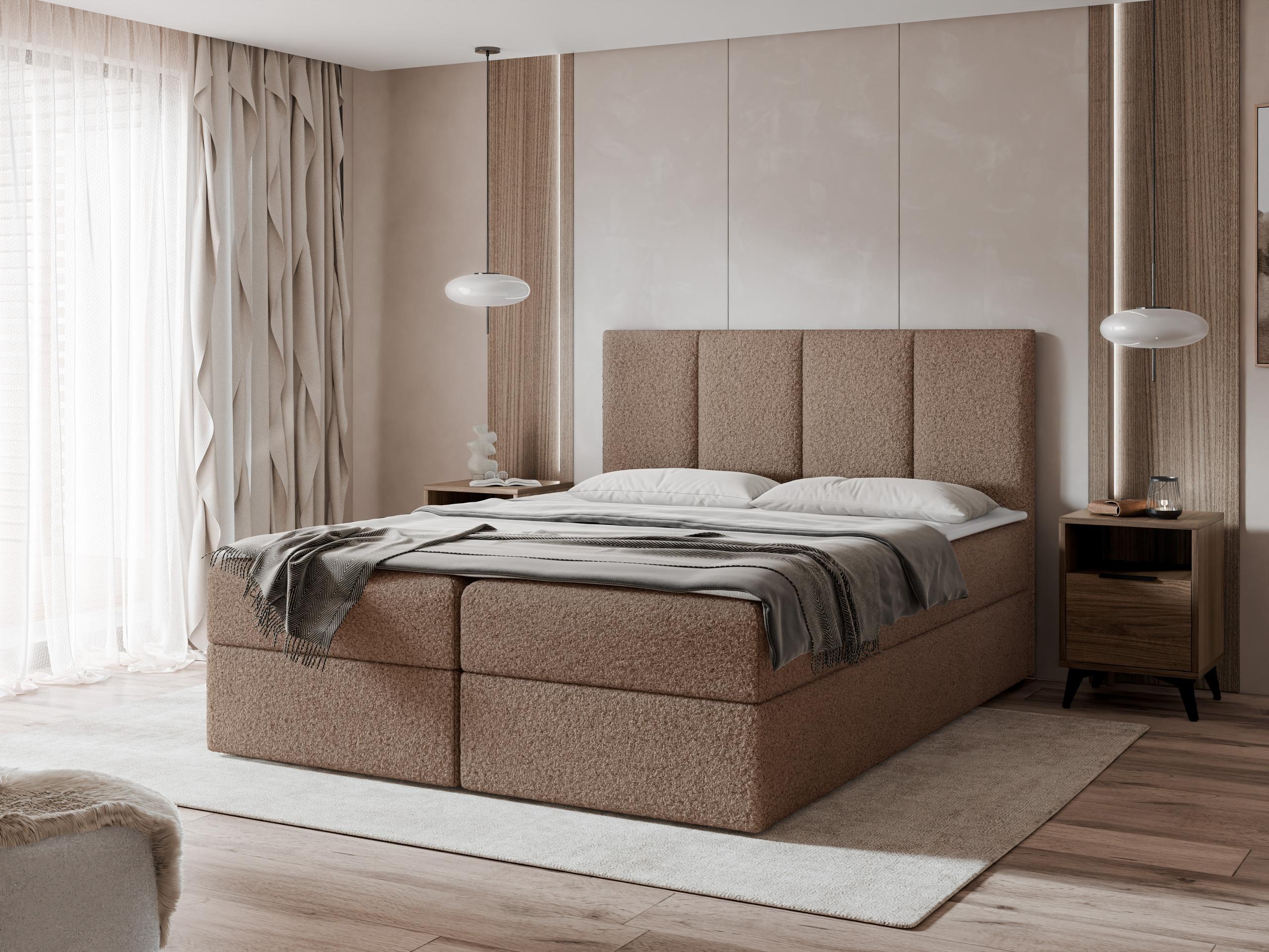 BOXBETT Rebos Boucle - H3 Textil MIRJAN24 Möbel > Betten > Boxspringbetten Braun