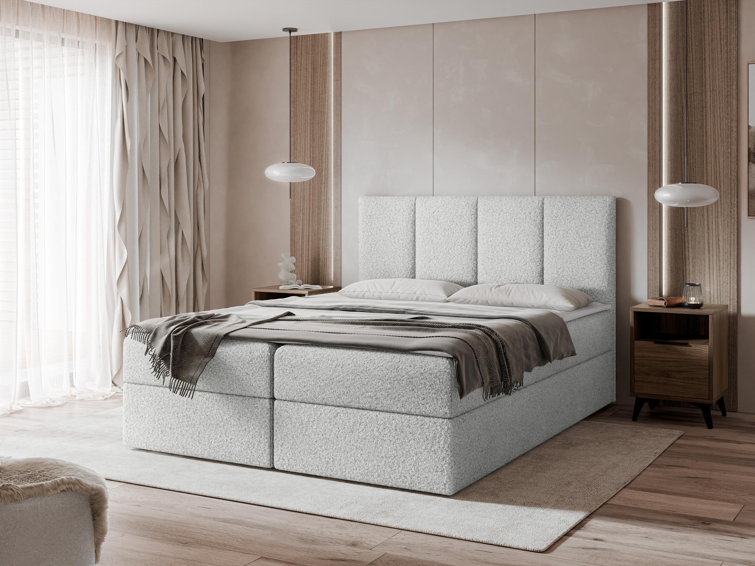 BOXBETT Rebos Boucle - H3 Textil MIRJAN24 Möbel > Betten > Boxspringbetten Grau