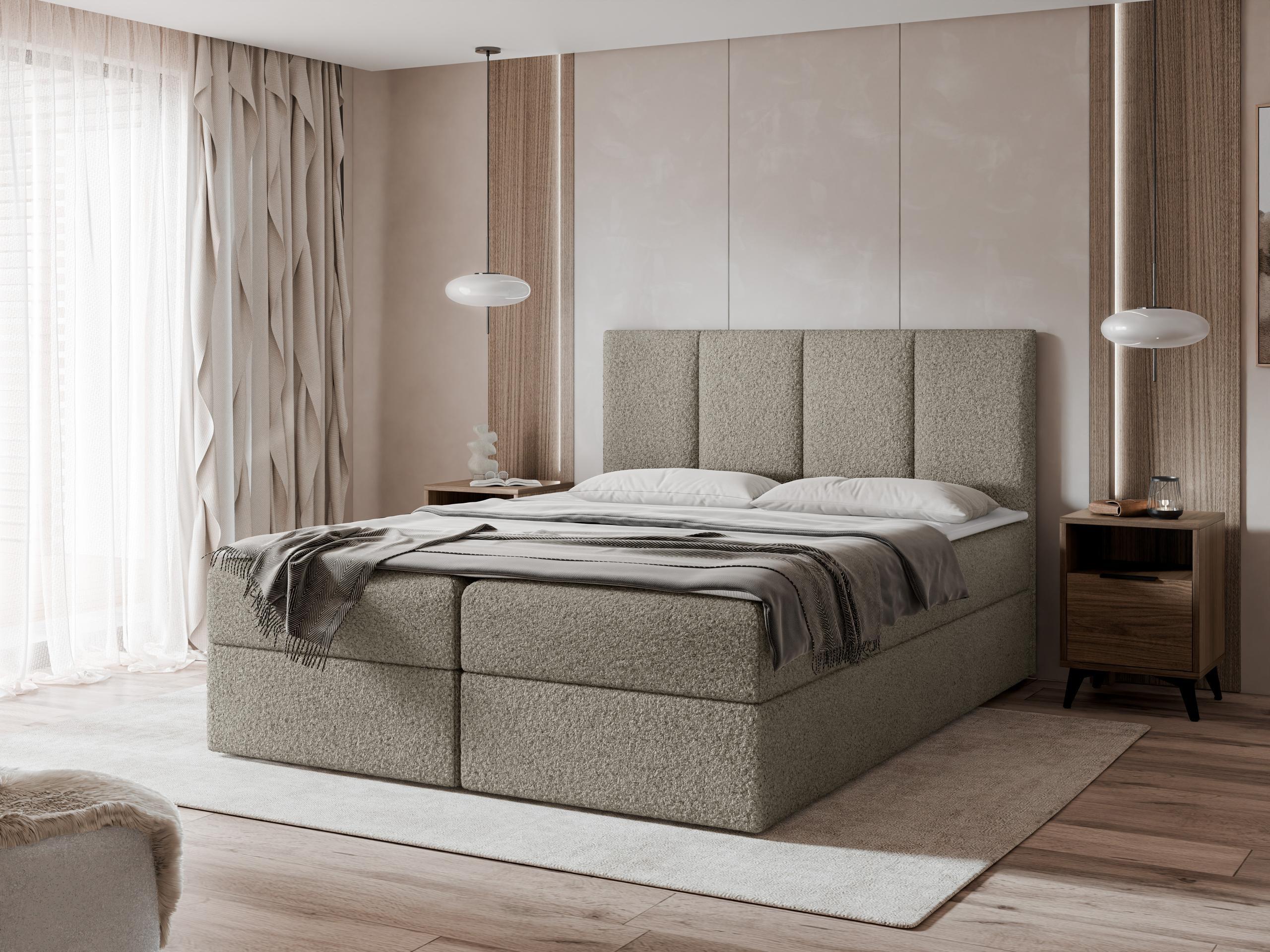 BOXBETT Rebos Boucle - H3 Textil MIRJAN24 Möbel > Betten > Boxspringbetten Braun