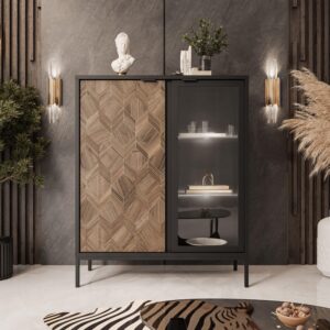 wohnli-moebel-suche-800001794490-1 VITRINE LIAM mit Beleuchtung Holzwerkstoff Lookway Möbel > Schränke > Vitrinen Schwarz