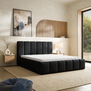POLSTERBETT RANIS 140x200 cm mit Bettkästen - Schwarz Textil MASSENO Möbel > Betten > Polsterbetten Schwarz
